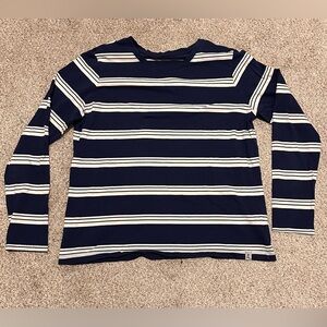 Lands' End Navy and White Striped Long Sleeve Tee